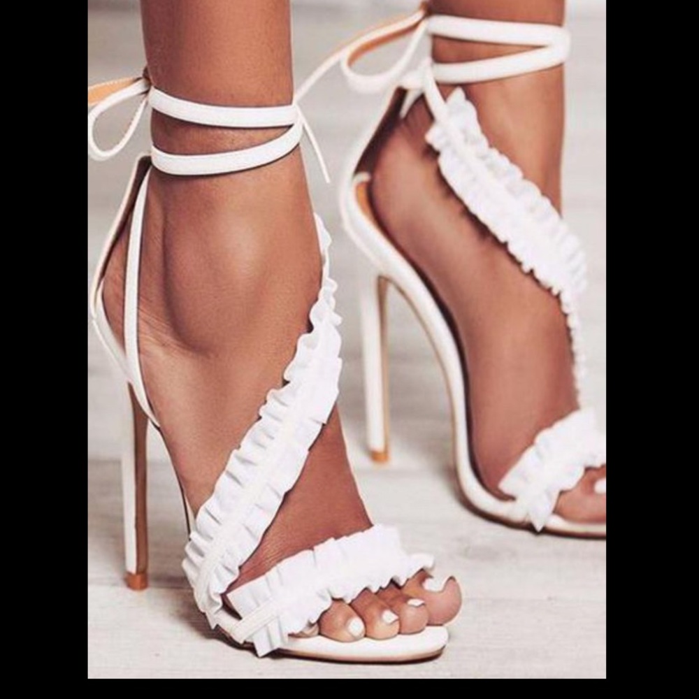 White stiletto heels
